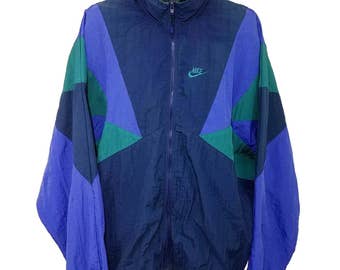 Nike Windbreaker Jacket Vintage 80s Full Zip Vented Black Tag Colorblock Mens Size XL