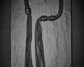 Black Necklace/ Leather Necklace/ Long Black Necklace/Leather Accessory/ Extravagant Jewelry/ Designer Gift For Her by PLIK