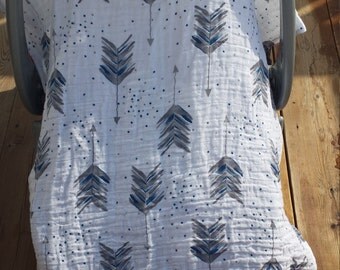 Muslin Cotton Car Seat Cover, Car Seat Canopy, Lightweight Material, Double Gauze, Arrow print