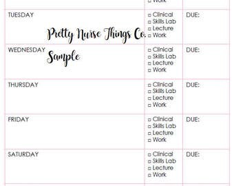 Nursing Student Weekly Organizer Checkboxes
