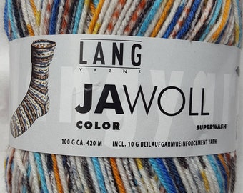 Lang Yarns, Jawoll Color, Superwash, sock, 75/25 wool nylon blend, 100g 440yds, coordinating, nylon bobbin, toe and heel reinforcement