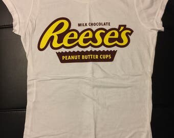 Custom Official Reese's peanut butter cup Ladie's/Junior's slim fit t shirt size Medium Free Shipping