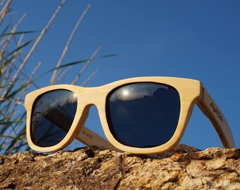 Bamboo Sunglasses Wooden, Wayfarer Shape Wooden Eyewear, Polarized Wood Sunglasses Man Woman | Handmade