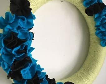 Felt Wreath-Yarn Wreath-Modern-Hand Sewn Flowers