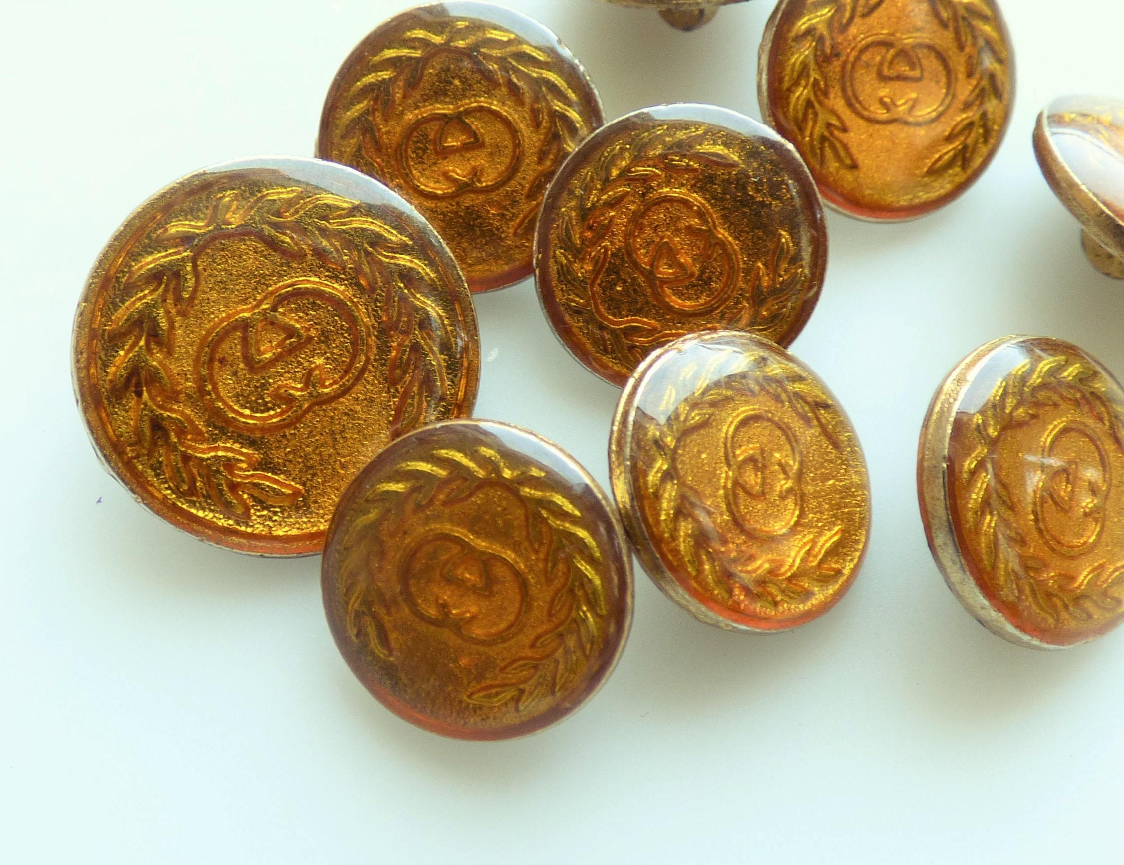 Gucci Vintage Buttons Enamel Yellow Gold 15 mm 20 mm