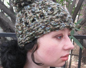 Fat Hat - Chunky in woodland colors with an impressive pom pom!