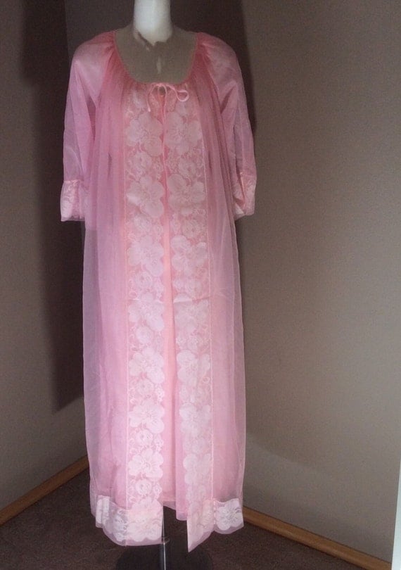 Vintage Miss Elaine Negligee Peignoir Nylon Lace Gown And Robe