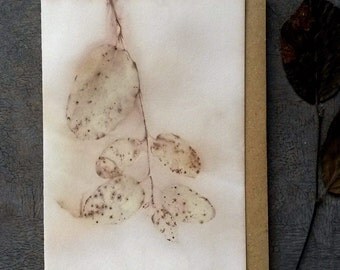Eco Print Card, Botanical Monoprint, Blank Greeting Card, wabi-sabi, ooak