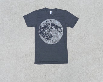 Mens Moon shirt - mens graphic tee - full moon screenprint on heather black - Fathers Day gift - astronomy shirt - t shirt men - lunar print