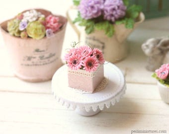 Dollhouse miniature pink gerbera daisies in 1/12 scale