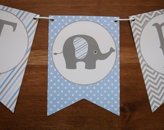 Elephant Baby Shower Decorations - Elephant Baby Shower Banner - Boy Baby Shower Banner - Elephant Pennant Banner - Elephant Decorations