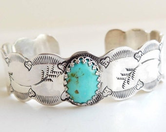 Kingman Turquoise Cuff Bracelet, Sterling Silver Cuff Bracelet - Arrow jewelry - Real Turquoise Jewelry