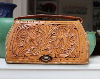 Leather tooled Purse handbag Mexican Western VINTAGE by Plantdreaming