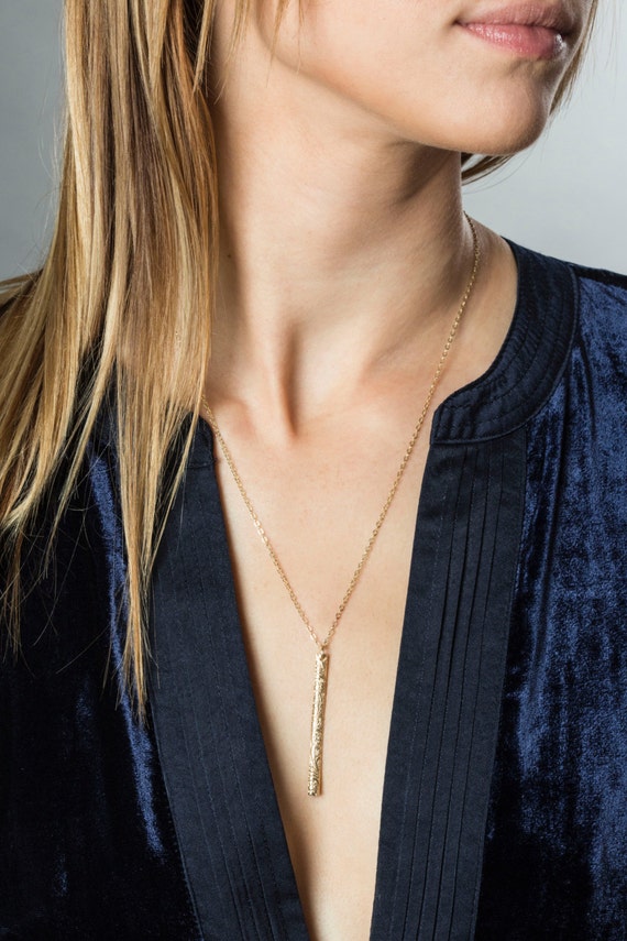 Floral Bar Drop Necklace Y Necklace With Gold Bar by FreshyFig