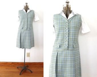 60s Jumper Dress / 1960s Mini Scooter Plaid Dress