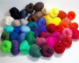 45 Color Felting Wool, 7 OZ, Needle Felting Kit, Roving Pack, Fiber, Destash, Carded Sampler, Color Rainbow, Rove, Soap, Assortment