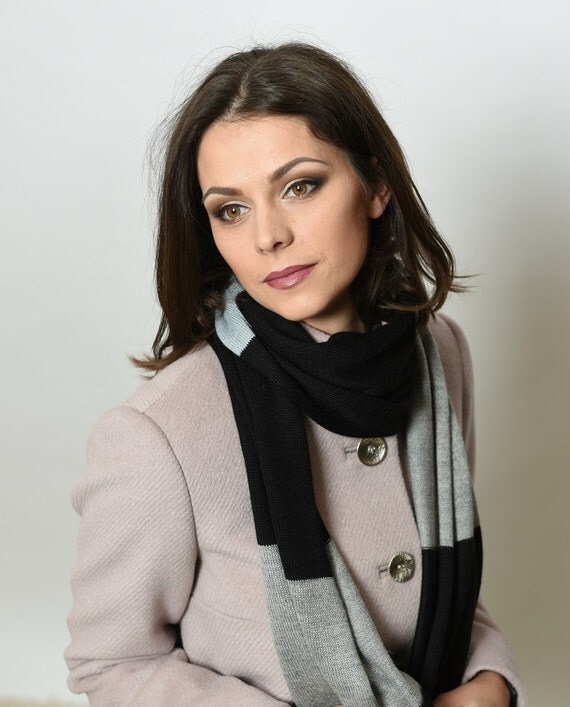 Alpaca scarf, Long Silk scarf, knitted scarf, black silk scarf, warm scarf, winter scarf, neck warmer, striped scarf