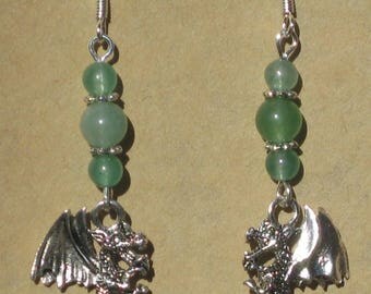 Green Aventurine and Dragon Earrings