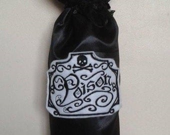 Poison satin fabric bottle bag, gift bag, party bag, House warming, what's your poison? UK
