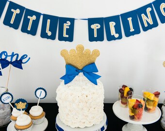 Prince Crown Cake Topper - lil Prince Decor - 1st Birthday Decor - Cake Topper - Blue and Gold Decor