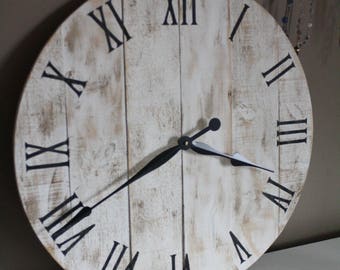 Large Round Clock. Shabby Chic Farmouhouse style. 24" inch or choose your size. New Pine Made to look like reclaimed pallet or barn wood