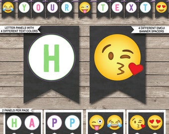 Emoji Birthday Banner - Happy Birthday Banner - Printable Custom Banner - Party Decorations - INSTANT DOWNLOAD with EDITABLE text