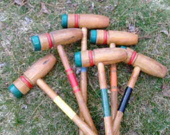 Vintage Croquet Mallets - Wooden Croquet Mallets - Set of 5