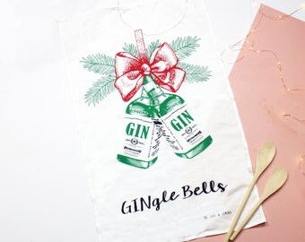 Christmas Tea Towel, Christmas Dish Cloth, Gin Tea Towel, Kitchen Towel, Gift for Mum, Gin Gift, Christmas Gift, Holiday Tea Towel, Xmas