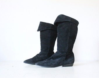 Vintage Black Suede Leather Boots 7.5/8.5