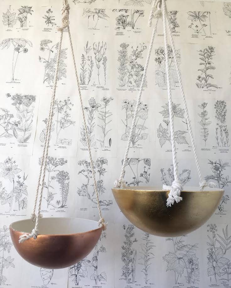 Metallic Hanging Bowls Copper or Gold Leaf Porcelain 3 Size