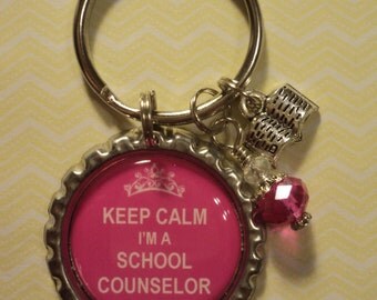 Keep Calm I'm a School/Guidance Counselor key chain with charms