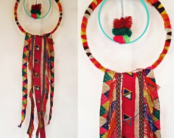 handmade Puyto Wall Hanging- Made with Colorful Handwoven Vintage Quechua Skirt & Poncho Fringe Trim from Peru