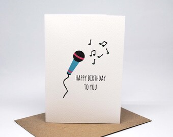Birthday Card Girl - Turquoise and Pink Microphone - HBC231 / Happy Birthday for the Birthday Girl - for the music lover