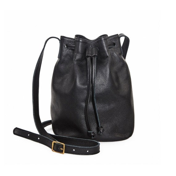 Black Shoulder Bag Leather Bucket Bag Leather by LeahLerner