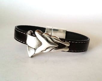 wolf bracelet, Leather bracelet, bracelet for mens, unisex bracelet. women bracelet, silver, gift boyfriend, gift for men