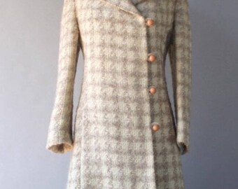 Vintage 60s Houndstooth Coat / 60s Checked Wool coat