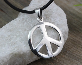 Sterling silver Peace Sign Necklace, Peace Necklace, Silver Peace sign Pendant Necklace. Choose your chain, Peace sign Jewelry. Medium-784