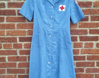 Vintage 1940s 50s American Red Cross Volunteer Nurse Dress Mercantile Uniform