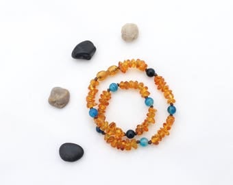 Amber Teething Necklace - Baltic Amber Teething Necklace - Teething Necklace - Crystal Healing Necklace - Amber Jewelry - Agate Necklace