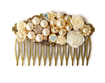 Bridal Collage Hair Comb, Vintage Wedding Hair Comb, Collage Hair Comb, Bridal Hair Comb,