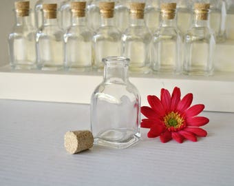 Small Square Glass Apothecary Bottles, Spice Storage Jars, 2oz Clear Glass Bottle with Cork, Select Up To 9 Bottles Left