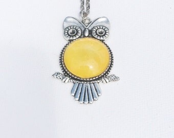YELLOW Watercolor Owl Pendant. Happy Jewelry. Owl Jewelry. Fun Jewelry. Colorful Pendants. Women's gifts under 50. Wearable Artwork.