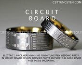Tungsten Wedding Rings, Hers 6MM OR His 10MM in Circuit Board Design Engagement rings Promise Rings