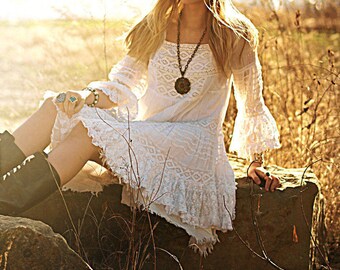 Ferrara Mini cotton Angel lace dress top White Bohemian cotton BOHO dress PONCHO Ibiza lace gypsy shabby chic festival top caftan blouse