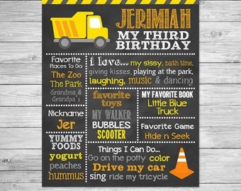 Construction Birthday Chalkboard Poster Printable - First Birthday Chalkboard Printable Sign - Construction, Dump Truck