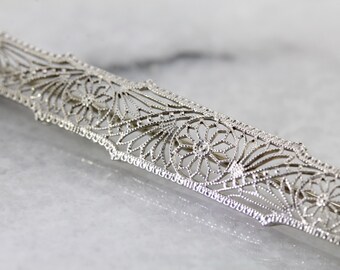 Gorgeous 1920's Floral Filigree Bar Pin ENJN47-R
