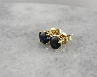 Vintage Deep Sapphire Studs, Sapphire Stud Earrings, Vintage Sapphire Earrings, Midnight Blue Earrings 3FVLJR-R