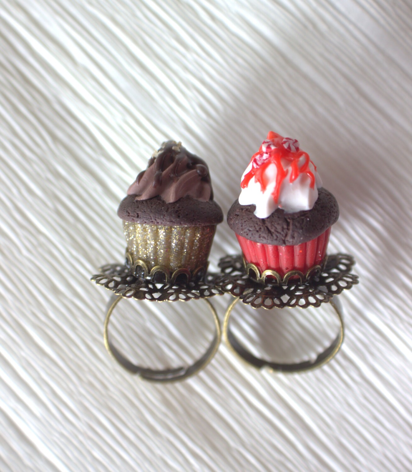 Vintage style chocolate cupcake ring Peppermint candy