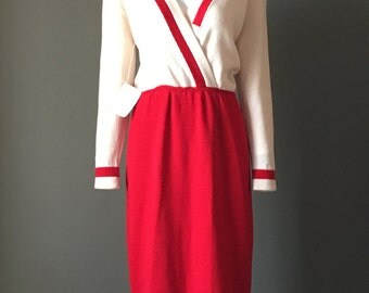 Gorg Vtg 80s St John Marie Gray New Old Stock w/Tags Attached Crimson Ivory Knit Dress 6 M L