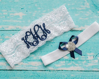Blue Garter | Wedding Garters | Lace Garter | Monogram Garter | Garter Sets | Something Blue